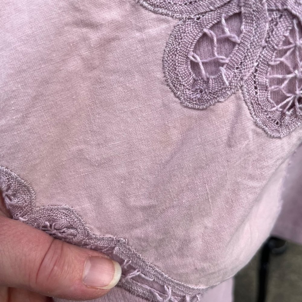 Vintage Women‎ Sweater Top Battenburg Lace Lilac Purple Large Cottagecore Boho - Picture 7 of 9